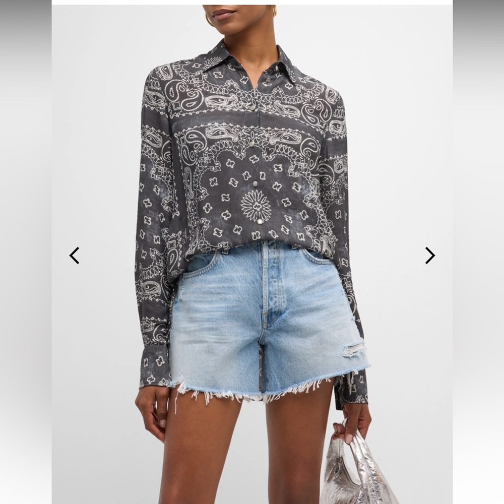 Golden Goose Bandana Print Button Up Shirt Anthracite Paisley Western Shirt XXS